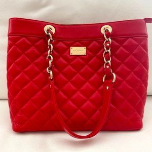 St. John Red Quilted Genuine Leather Handbag